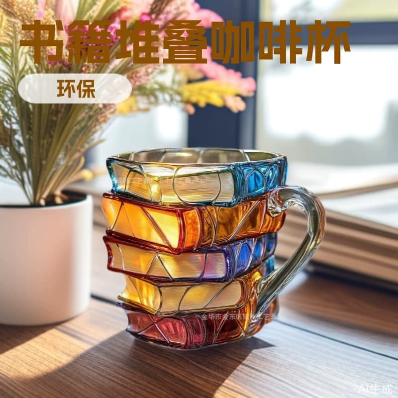 Painted Book Mug 3D Painted Book Coffee Mug Unique Stacked Books Glass Coffee Cup