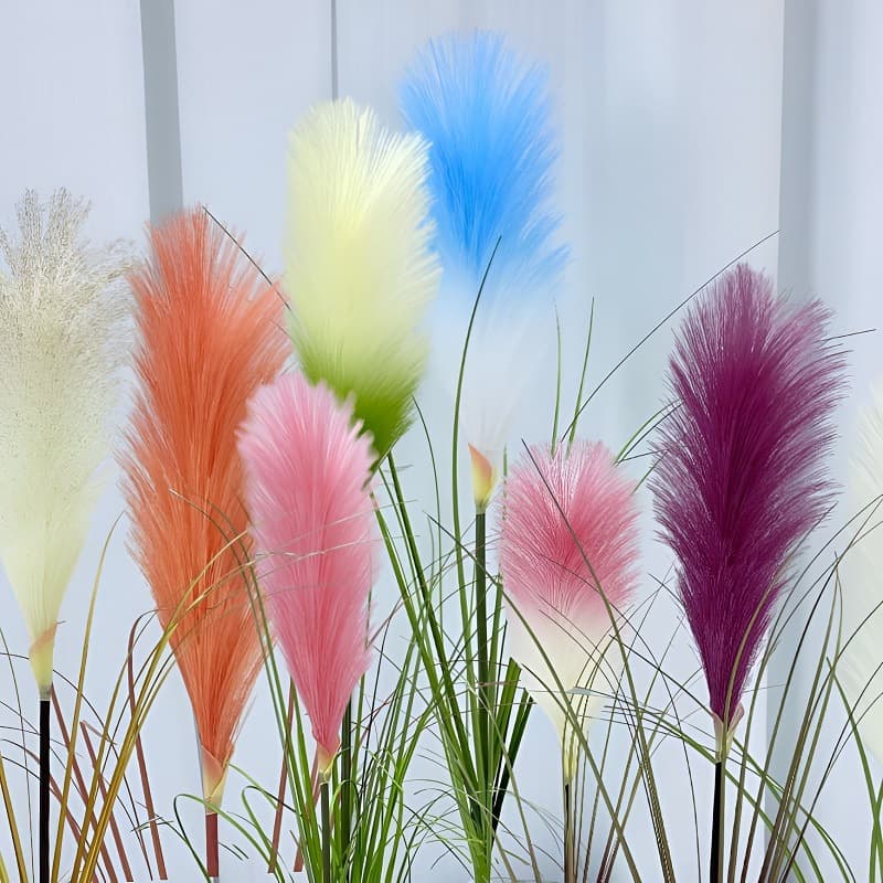 Outdoor Decorative Landscape PET Single Branch Artificial Pampas Reed Flower Fake Greenery Bouquet, 5-Year Lifespan