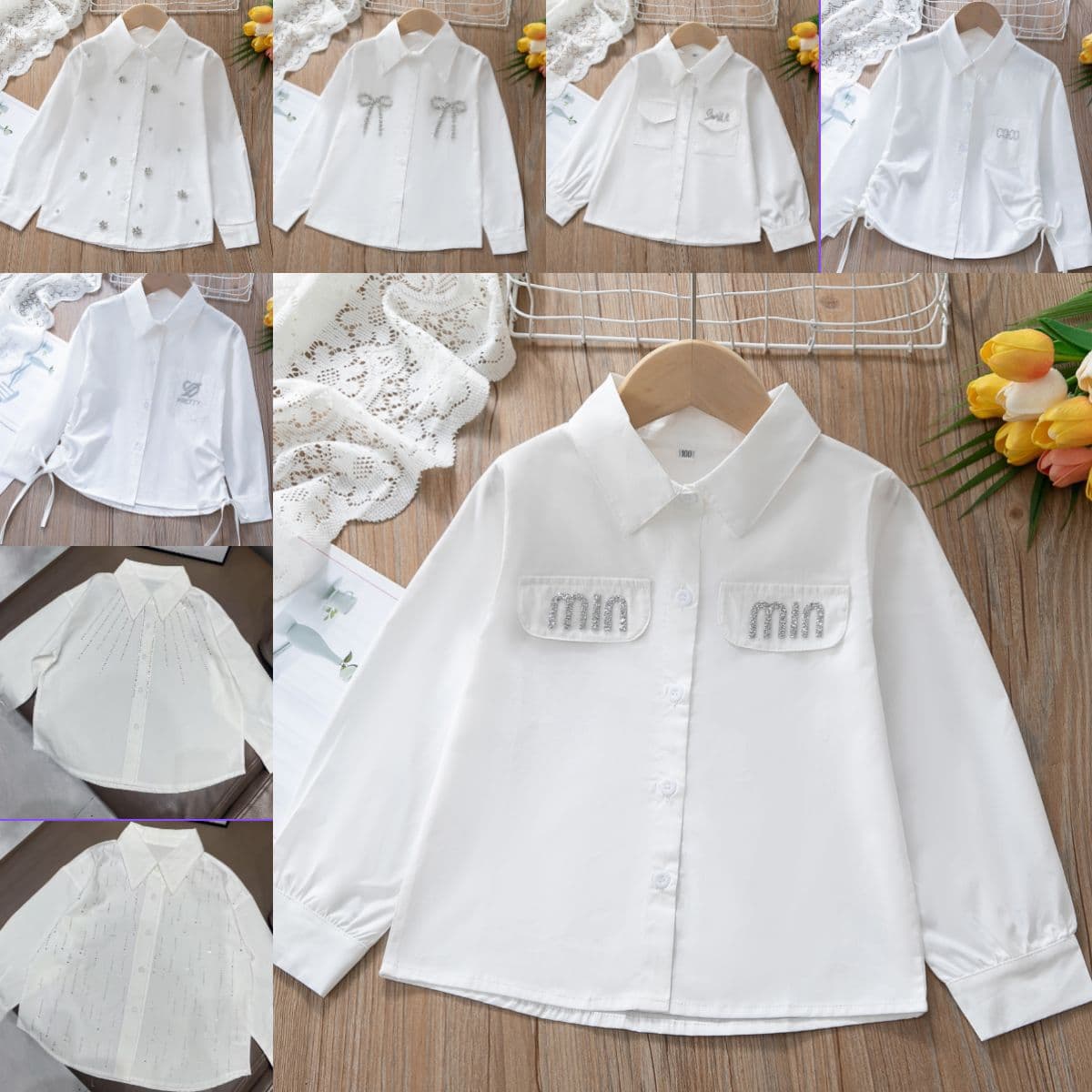 Class Uniform Children's 2025 Autumn New Style Long Sleeve Shirt for Older Kids Floral Long Sleeve Pure Cotton