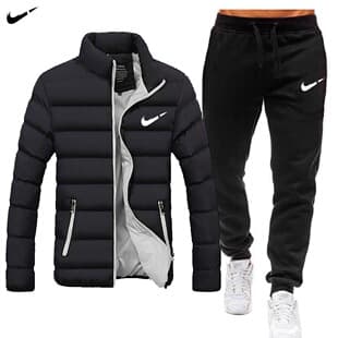 Men's Cross-border Stand Collar Cotton Padded Jacket with Pants Set Winter Thick Warm Casual Two-Piece Quilted Coat Down Alternative