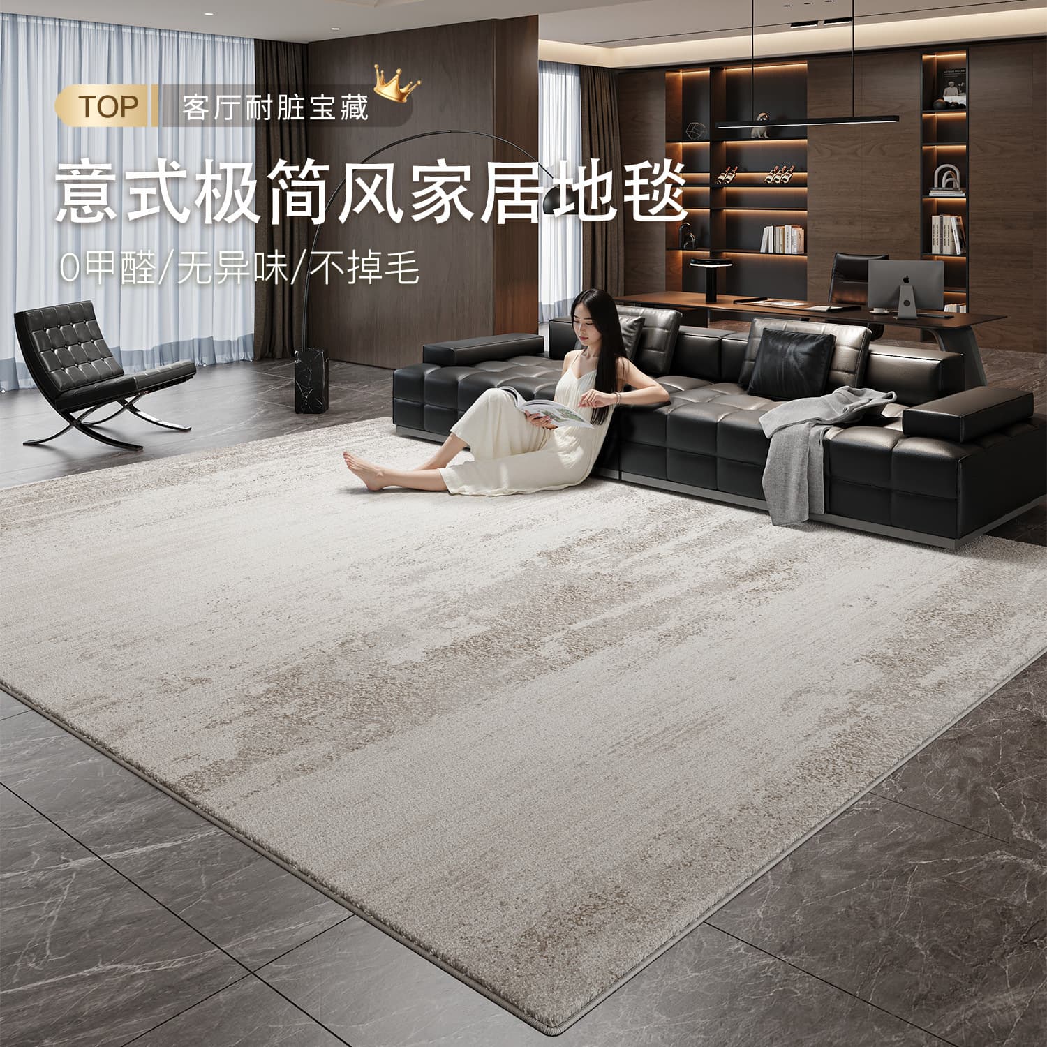 Carpet for Living Room, New Italian-Style Modern Light Luxury High-End Sofa Rug, Waterproof and Stain-Resistant, Large Area Carpet for Home Use