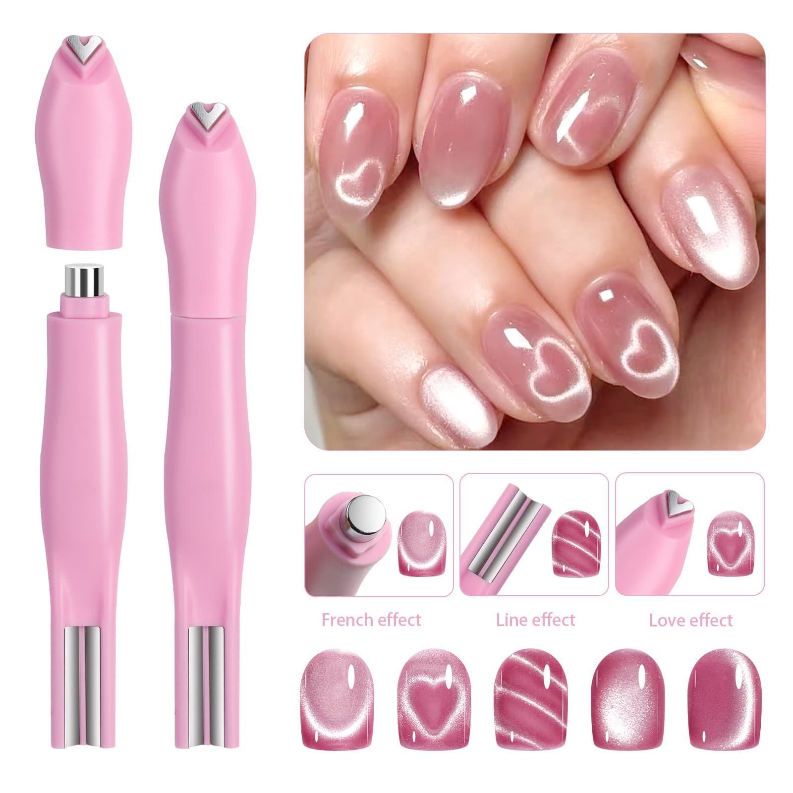Powerful love cat-eye magnet heart-shaped striped nail magnet three-in-one detachable multi-functional nail magnet