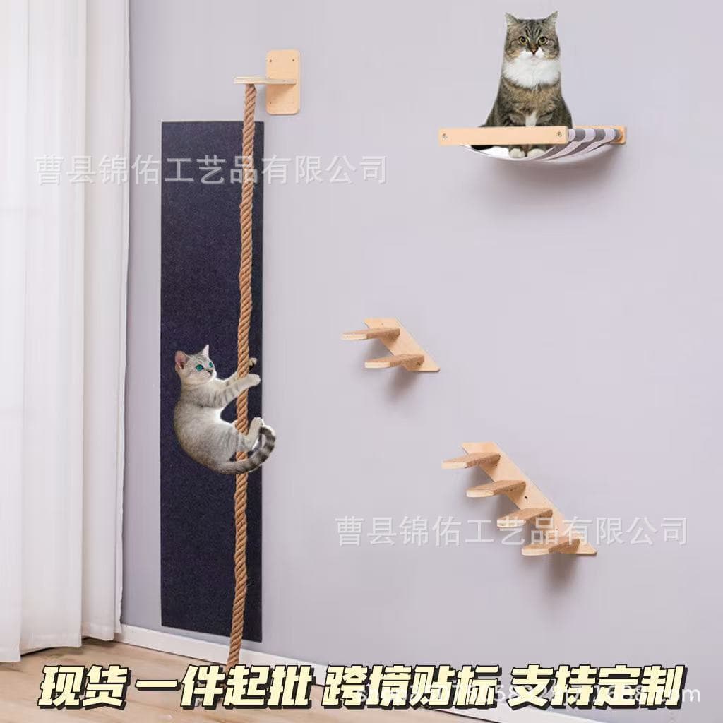 Wooden Wall-Mounted Cat Climbing Shelf, Wall Cat Scratching Post, Jump Platform Combo, Pet Cat Furniture, Wall-Mounted