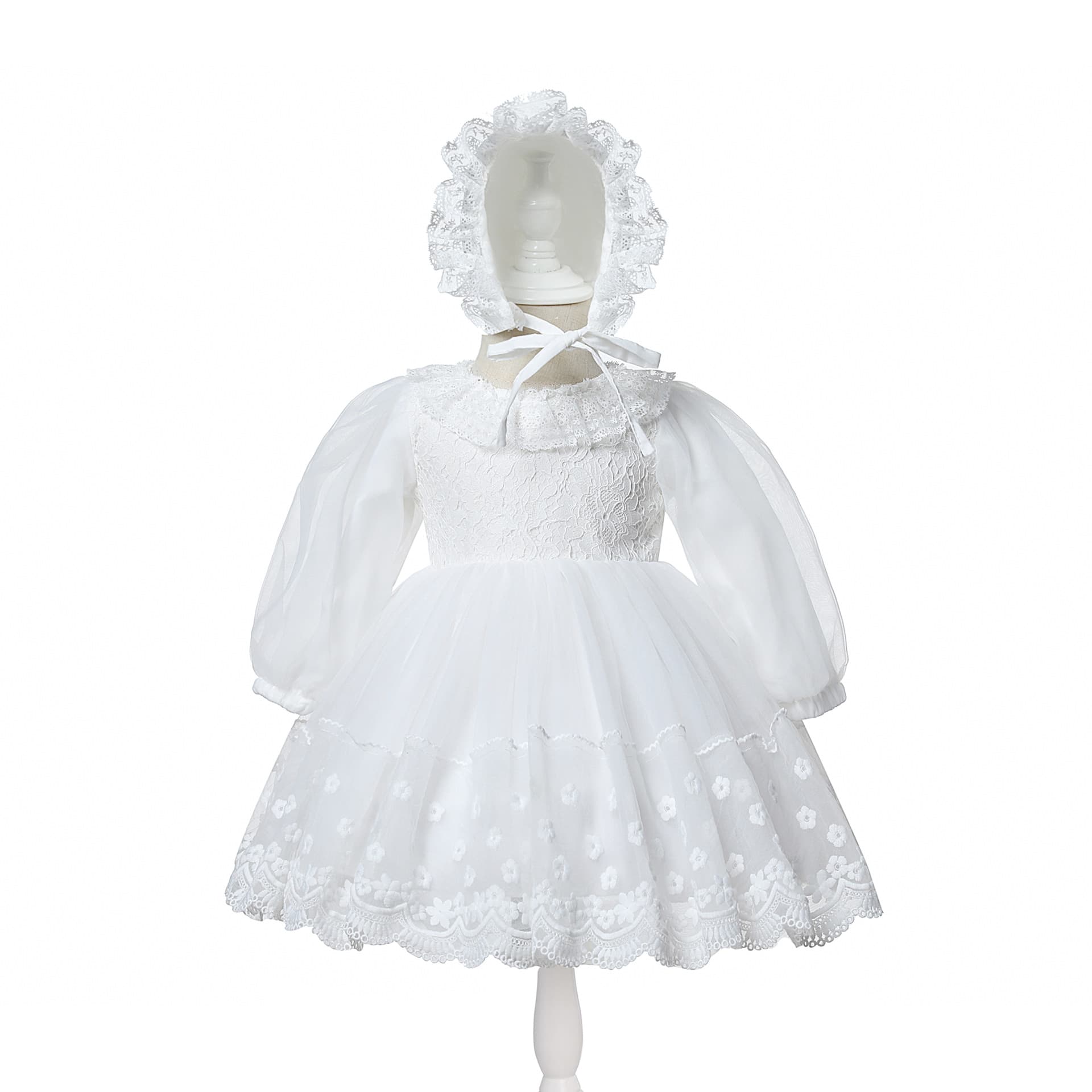 1121 Spring and Autumn Long Sleeve Dress Baby Spring and Autumn White Princess Dress Baby Full Moon Lace Dress One Year Old
