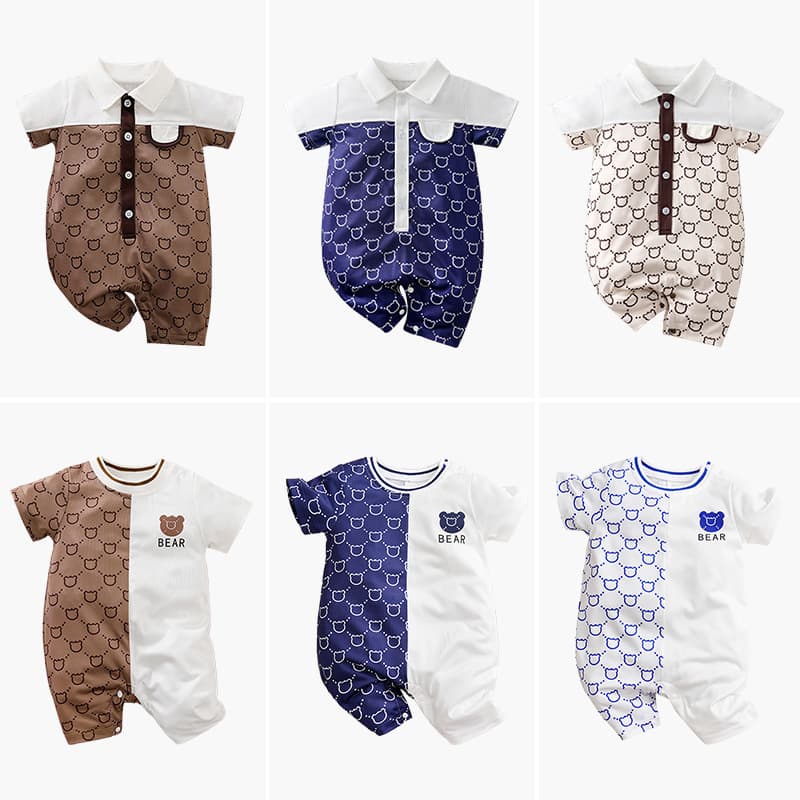 Boys Bear Gentleman Baby Clothes Summer Newborn Short Sleeve Onesie Ins Style Baby Romper Korean Version