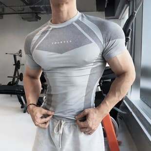 YOUNGLA American Summer New Men's Tight T-Shirt Runner Sports Fitness Training Quick-Dry Short Sleeve