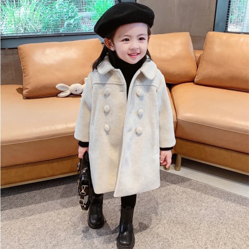 Korean-style trendy kids' winter coat, mid-length girls' thick quilted double-breasted wool coat for toddlers and young children, wholesale