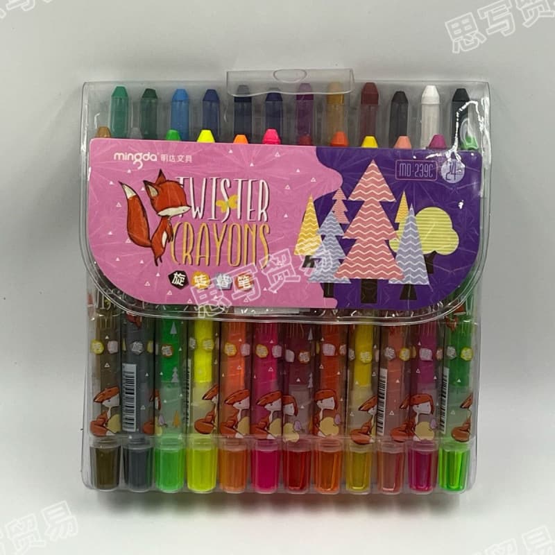 Mingda 24-Color Spiral Crayons, Non-Smudge Safe Drawing Pens for Students' Art and Painting Stationery