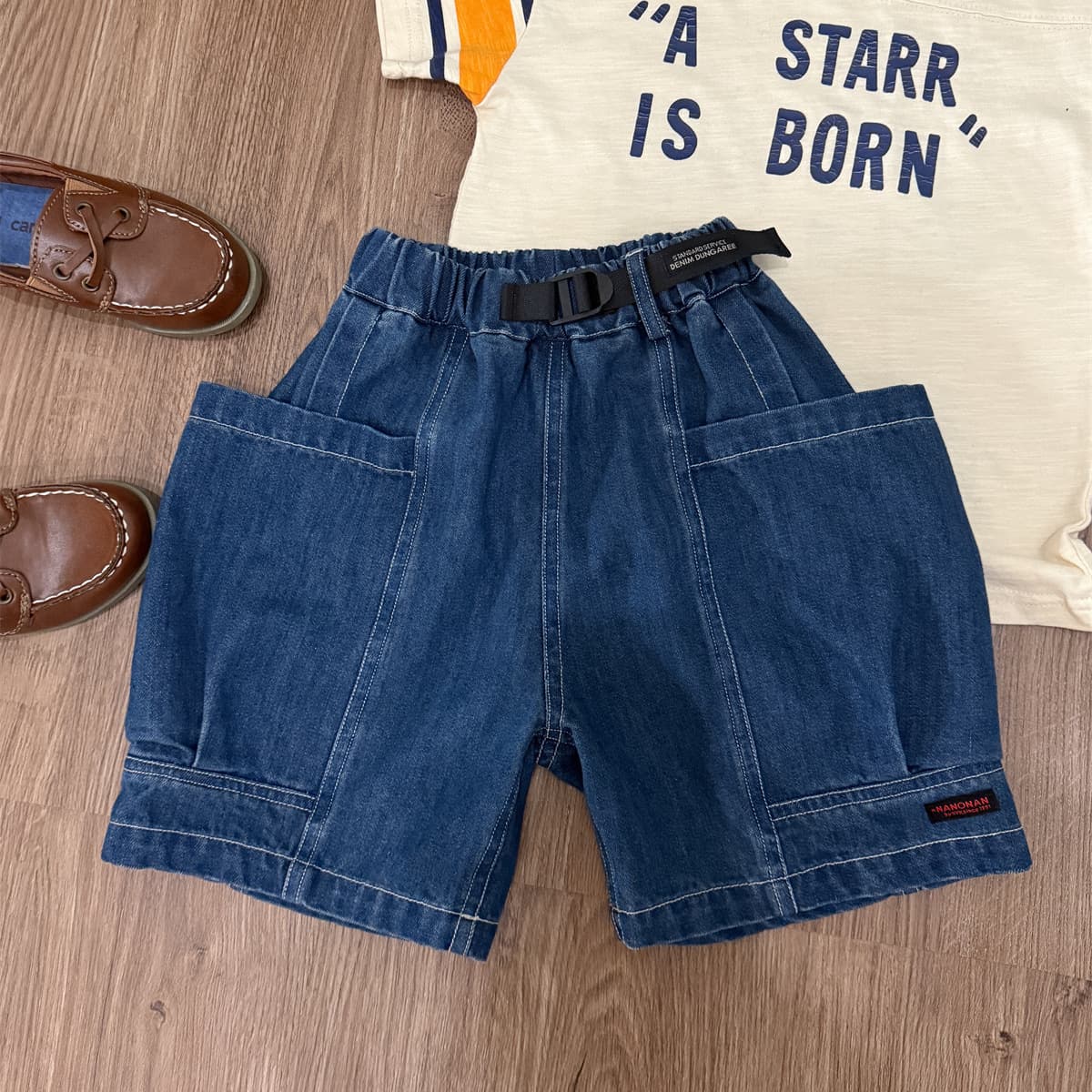 Children's Cargo Shorts Summer New Style Boys Fashionable Large Pocket Patch Soft Denim Girls Baby Breathable Pants
