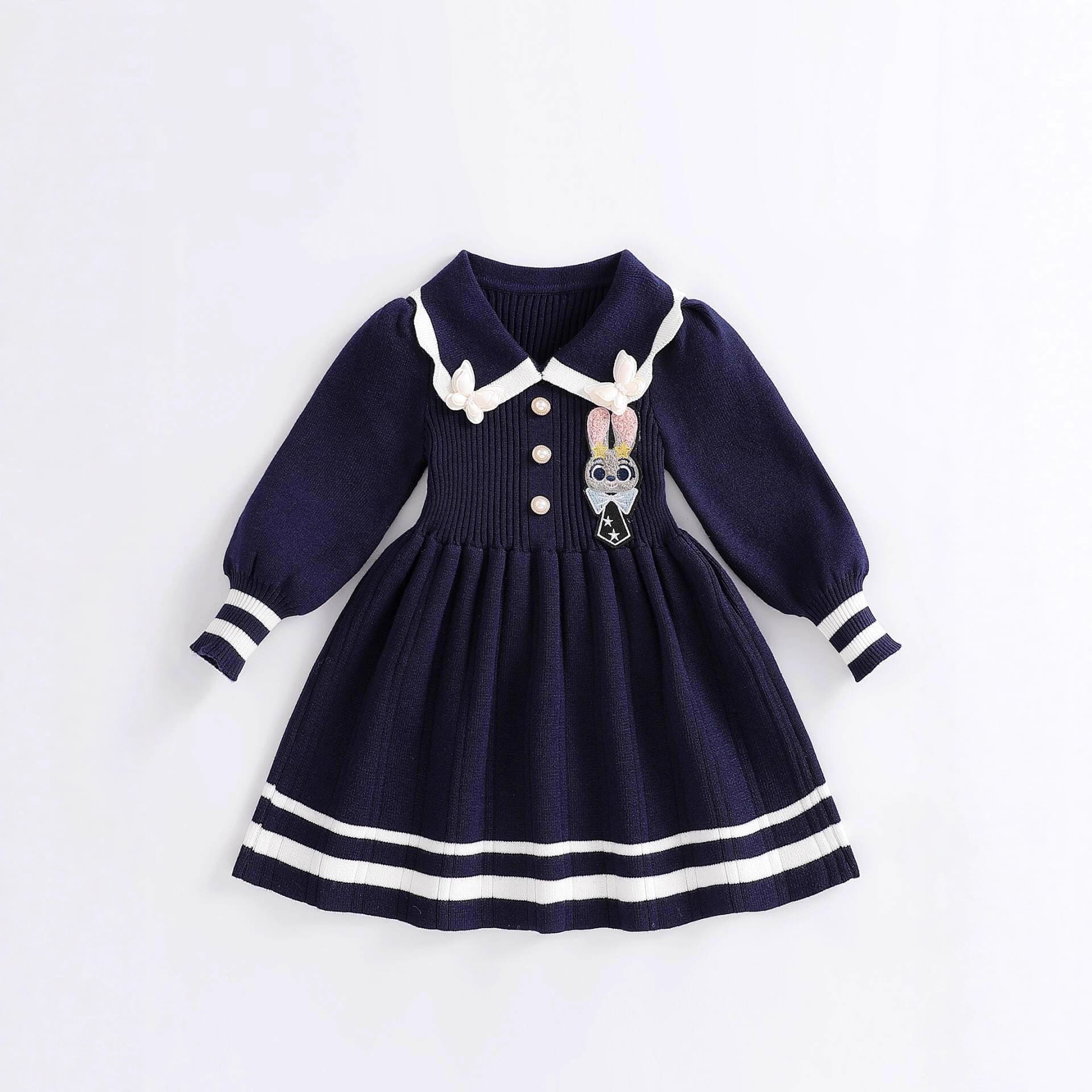 Zootopia New Baby Girl Sweater Dress Princess Dress Autumn Rabbit Officer Dress Children's Clothing