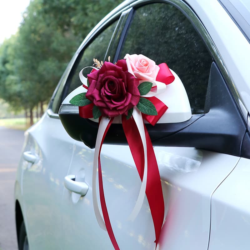 Wedding car mirror and door handle bow decorations, European and American vintage-style artificial flowers for wedding chair back arrangements