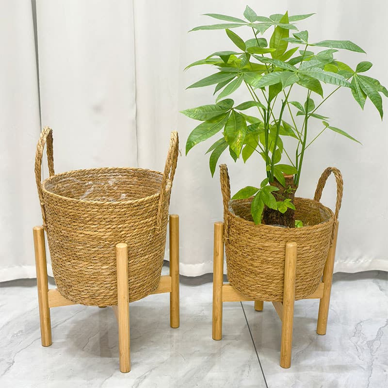 Simple Wooden Flower Stand Living Room Floor Type Large Flower Pot Support Rack Balcony Plant Display Rack Combination Tray Potted Plant