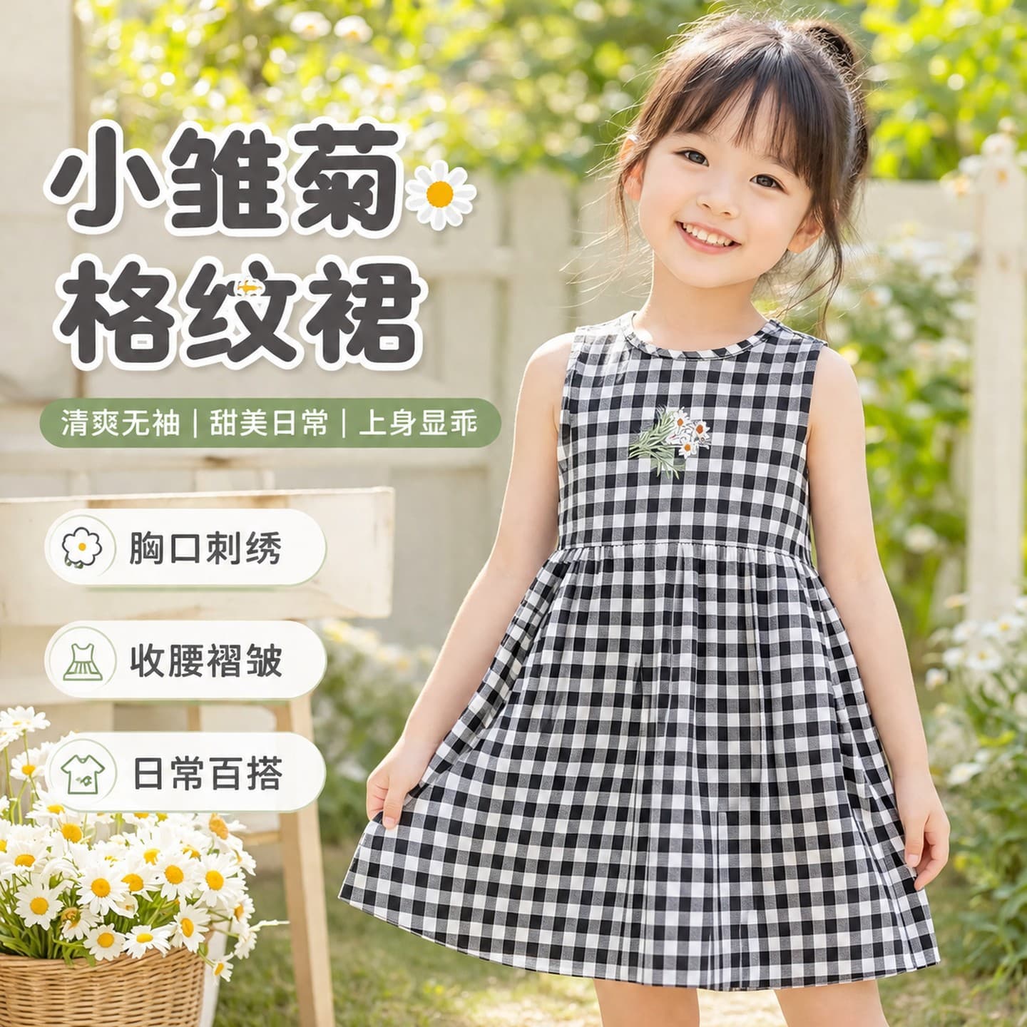 Girls Dress Summer 2026 New Sleeveless Plaid Dress Trendy Korean Style Vest Dress for Girls
