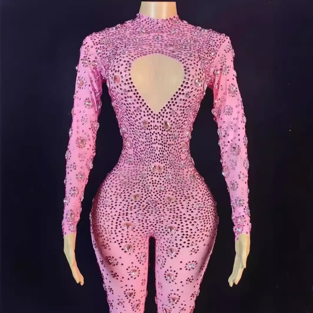 Cross-border performance wear sexy high-end elastic bodysuit shiny crystal diamond concert female singer