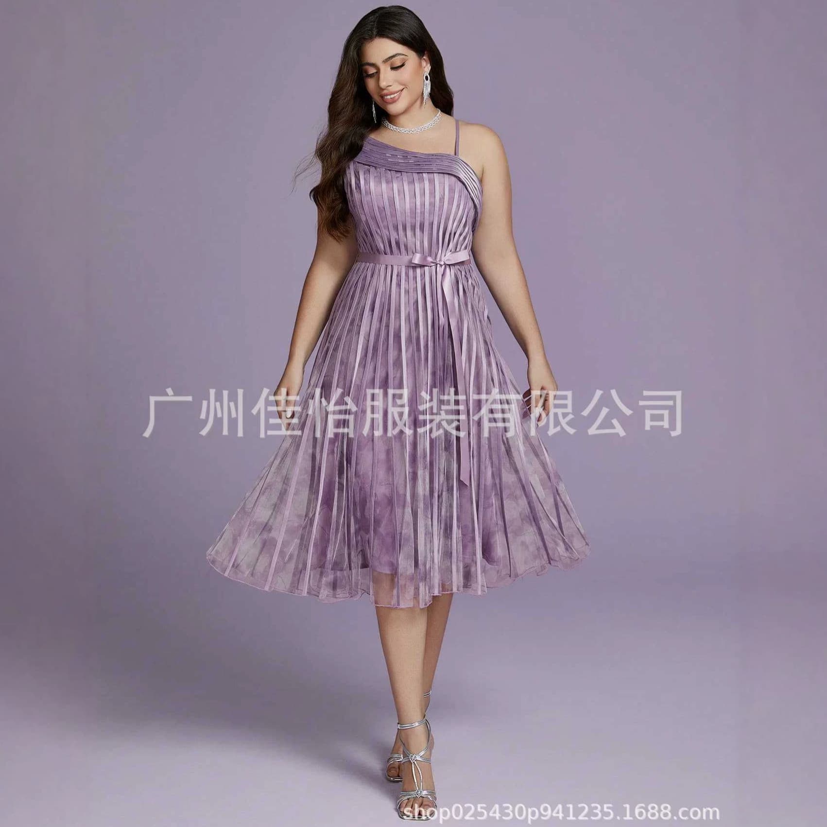 AliExpress Cross-border Fashion Women's Dress 2026 New Party Spaghetti Strap Evening Gown Mid-length Party Dress