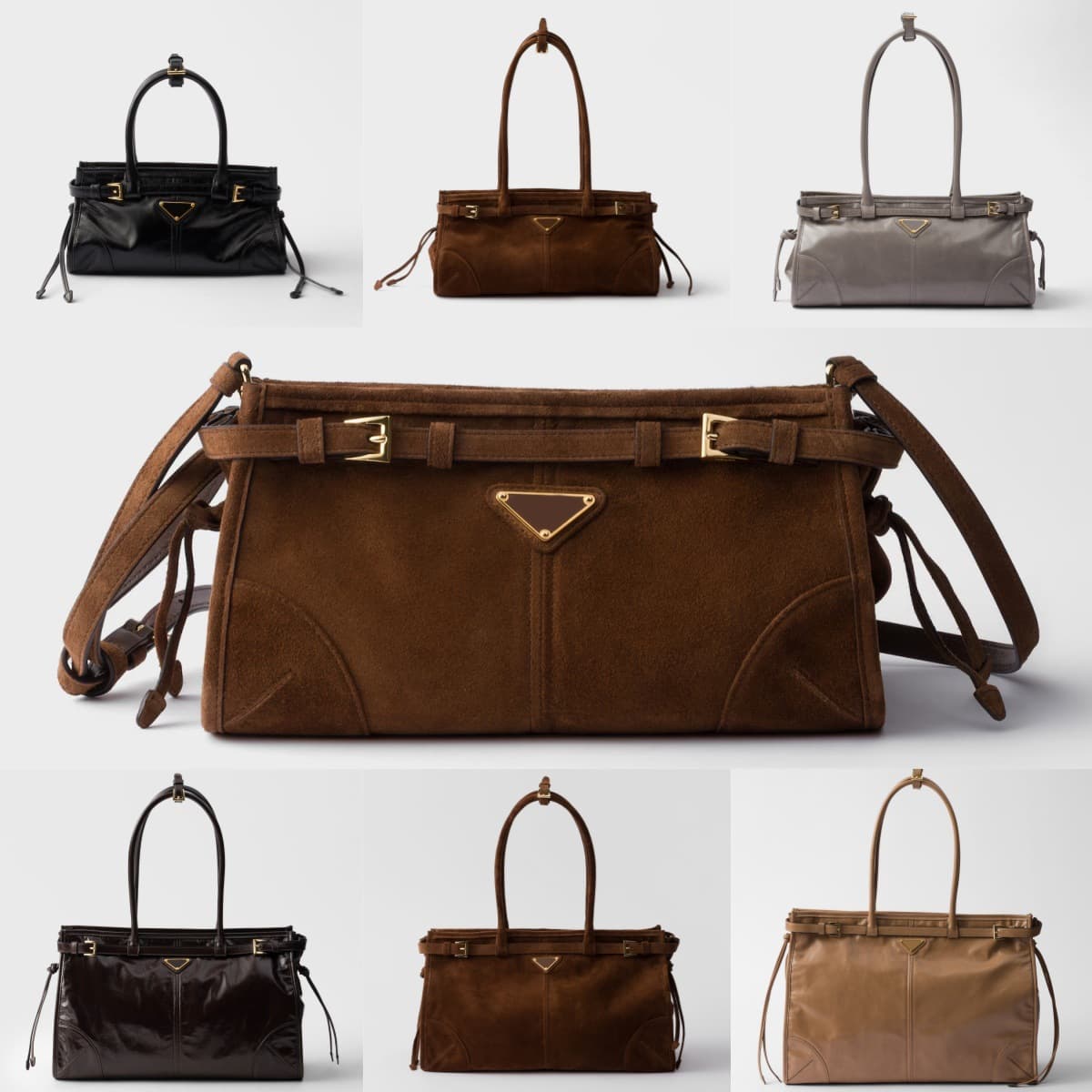 In Stock Prada New Lus Solf Waxed Leather Underarm Bag Shoulder Bag Crossbody Bag High Quality Handbag Export
