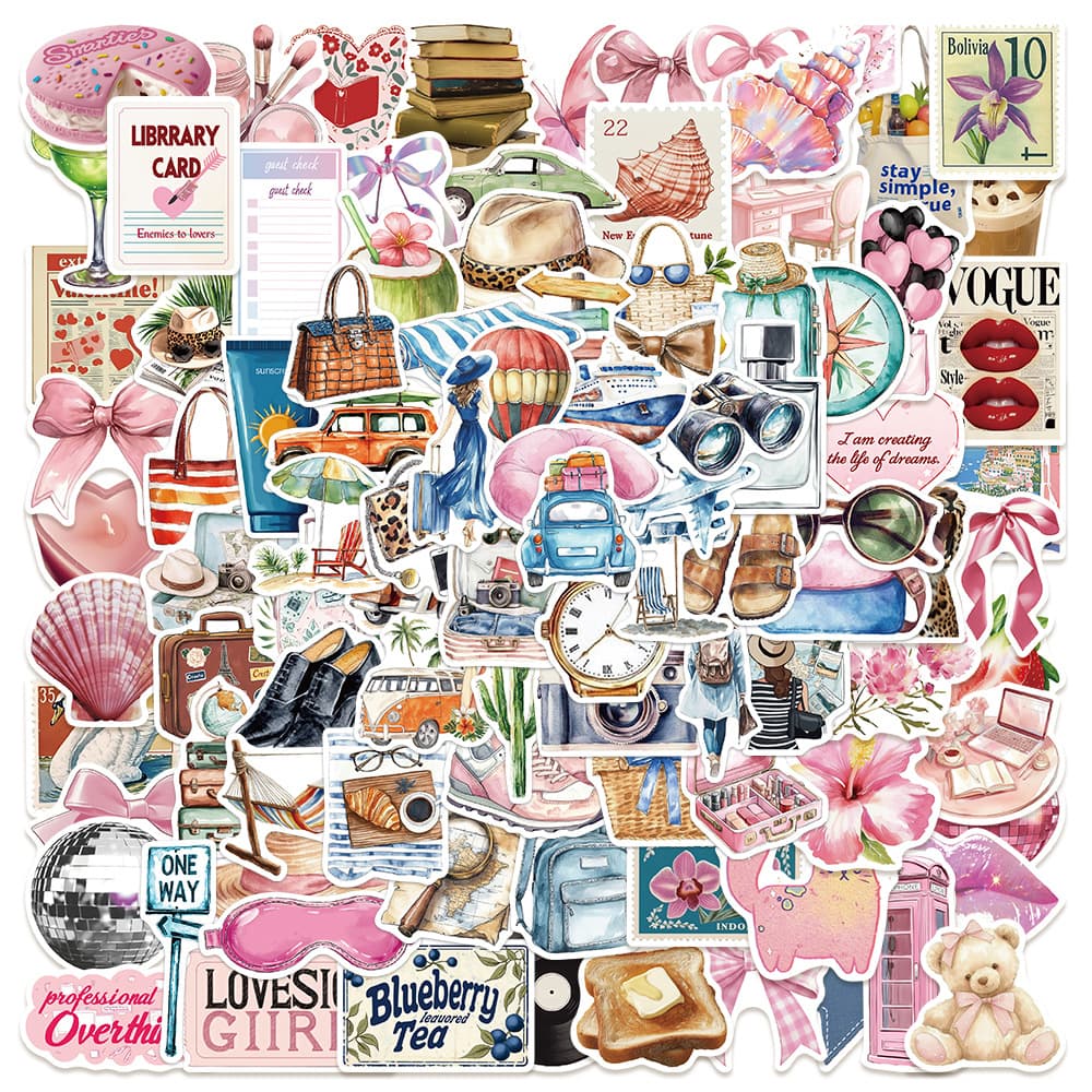 100-Piece Aesthetic Cartoon Stickers for Luggage, Phone Cases, Guitars, Journals, and Laptops