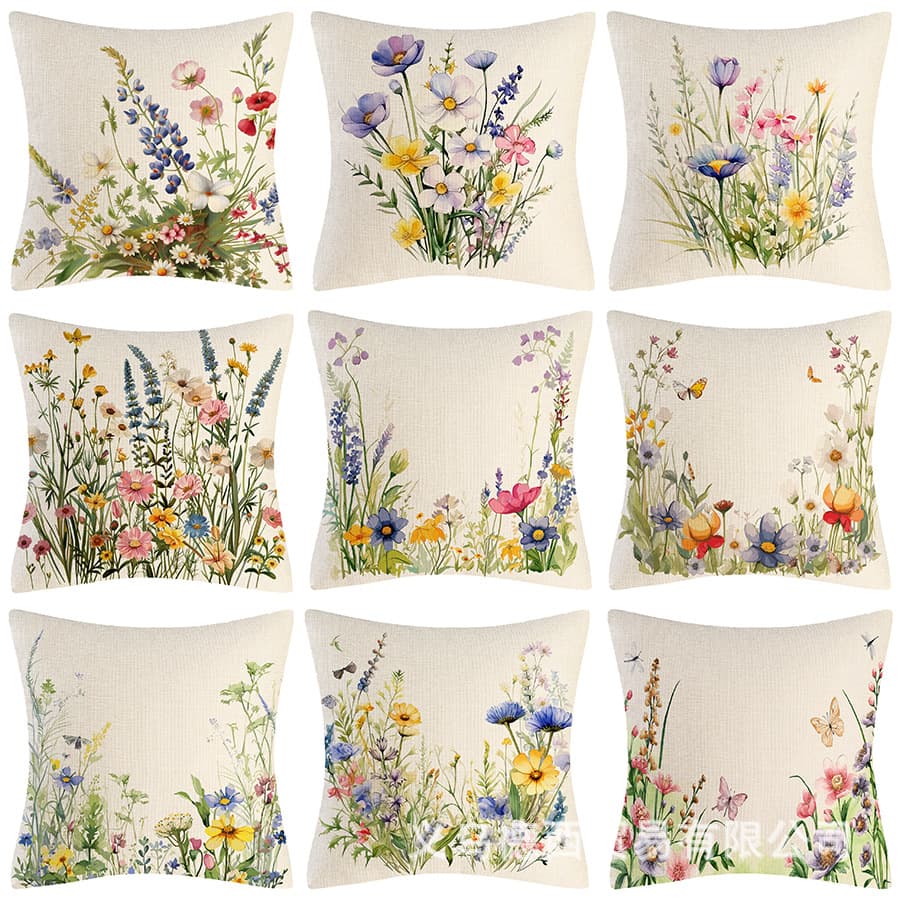 Cross-border pillows, simple, fresh, green plants and flowers, pillow cases, spring and summer atmosphere, home decoration, sofa pillows, car cushions