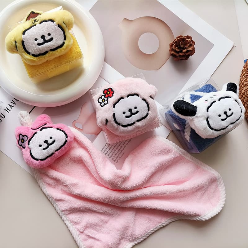 Cartoon Outline Little White Dog Thick Towel Hand Towel, Coral Fleece Towel, Children's Face Wash Cloth, Birthday Banquet Return Gift