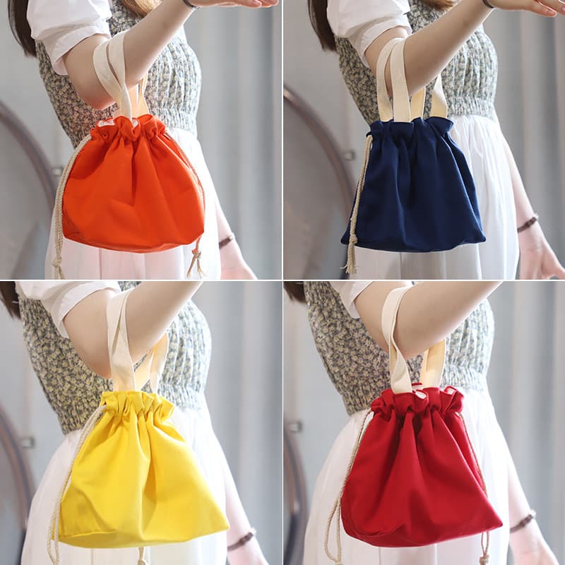 Solid Color Lunch Bag Drawstring Canvas Tote for Students Breakfast Lunch Bag Office Workers