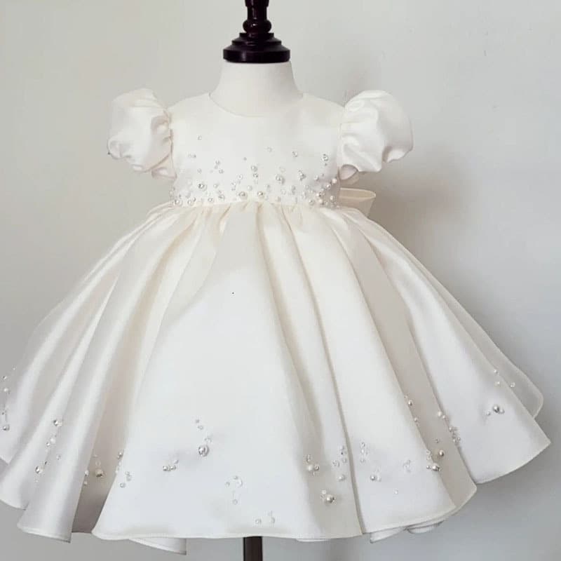 Girls' one-year-old dress, baby's summer white week-old princess dress, child host, flower girl, wedding, high-end style