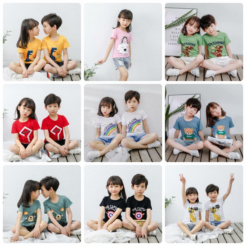New Summer Short Sleeve T-Shirt for Boys and Girls Ages 2-10, 40 Color Cartoon Print Top, Drop Shipping