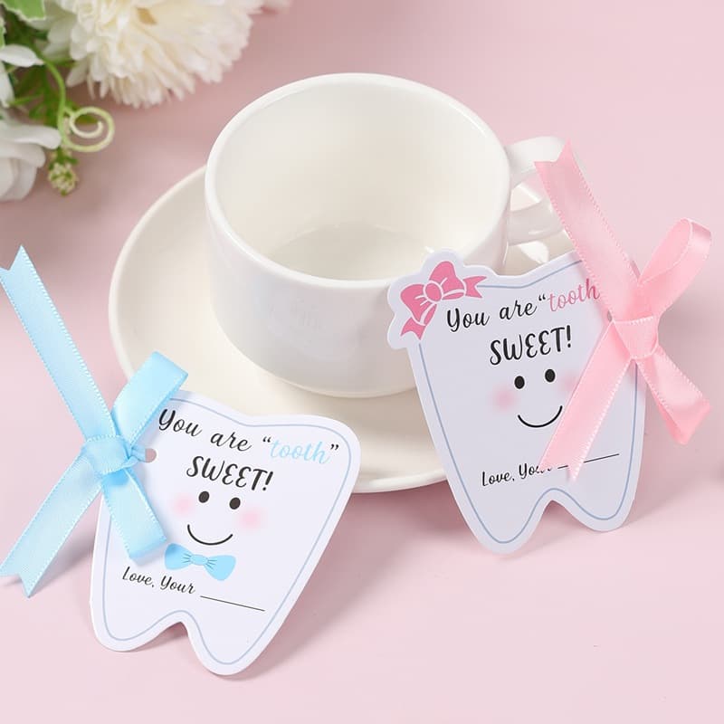 Blue and Pink Tooth Paper Hang Tag Kids Tooth Fairy Party Decoration Gift Tag Tooth Loss Keepsake Paper Card