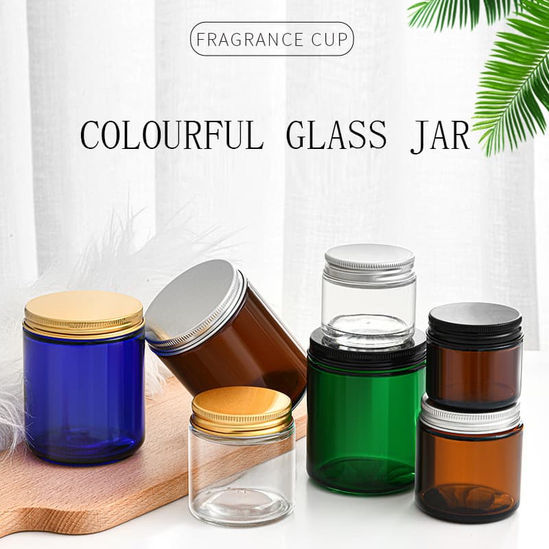 Colored Large Mouth Candle Glass Jar, Scented Candle Container Empty Bottle, Frosted Glass Jar with Aluminum Lid, Scented Glass Jar