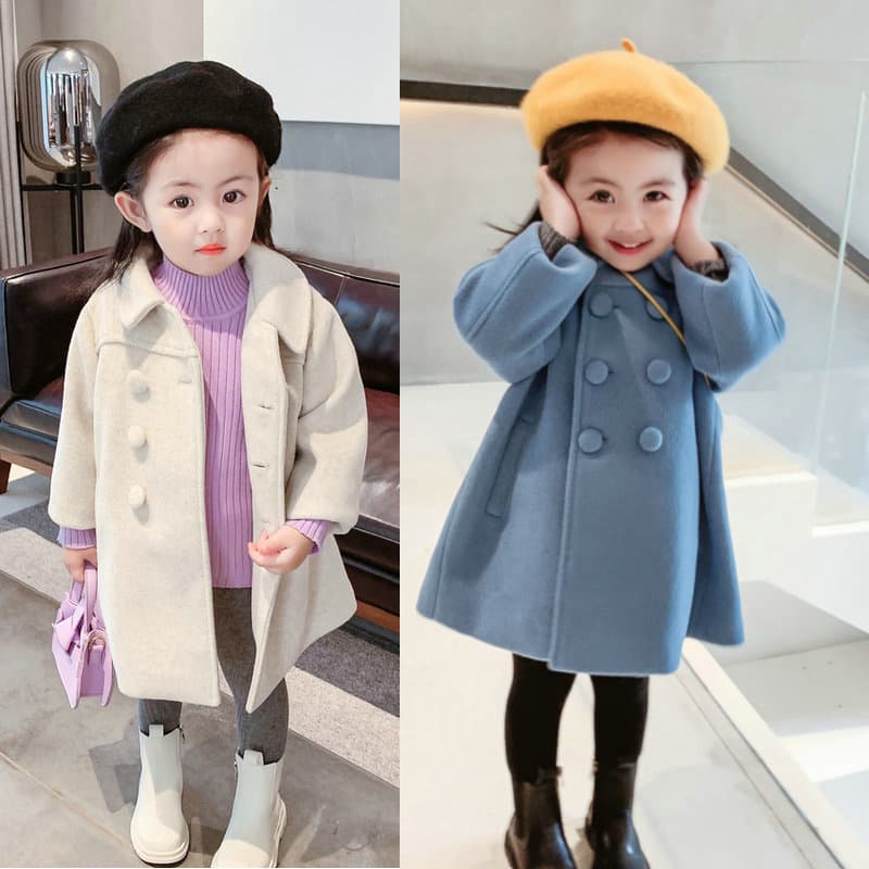 Very Fishy Brand Girls' Winter Coat, Thickened Cotton-padded Double-breasted Wool Coat ET203