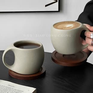Ceramic Mug, Rustic Pottery Cup, Vintage Latte American Coffee Cup, Home Afternoon Tea Cup & Saucer Set, Latte Art Cup