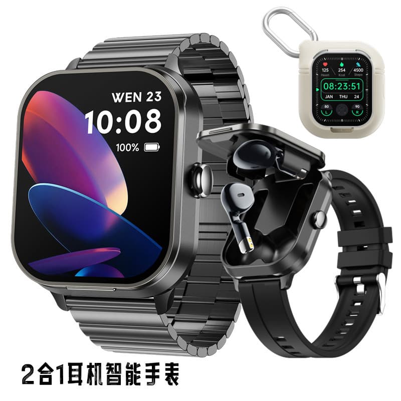 Cenuya D8pro Smart Watch 2-in-1 Sports Bluetooth Call Heart Rate Health NFC TWS Earphones Silicone Strap Classic Buckle Style