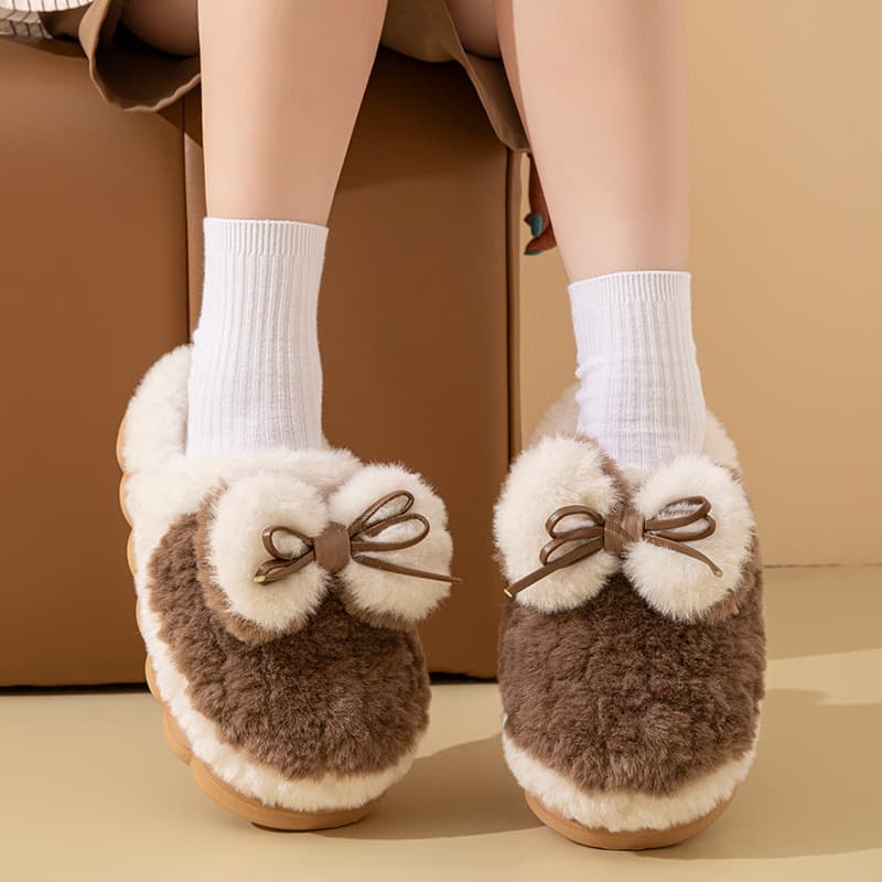 Thick Sole Bow Cotton Slippers for Women, Autumn and Winter Indoor Home Lightweight Plush Slippers, Home Slippers Wholesale