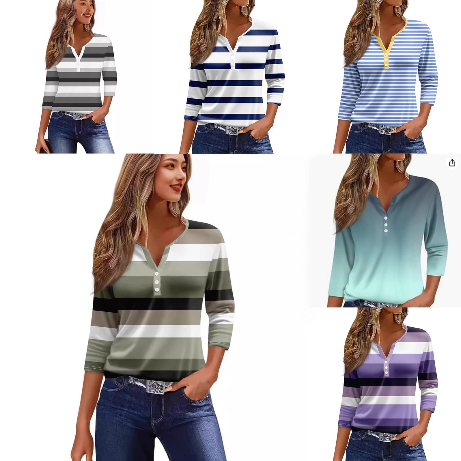 2024 Amazon Bestseller Women's V-Neck Three-Button Print Short Sleeve Plus Size Top, Factory Direct