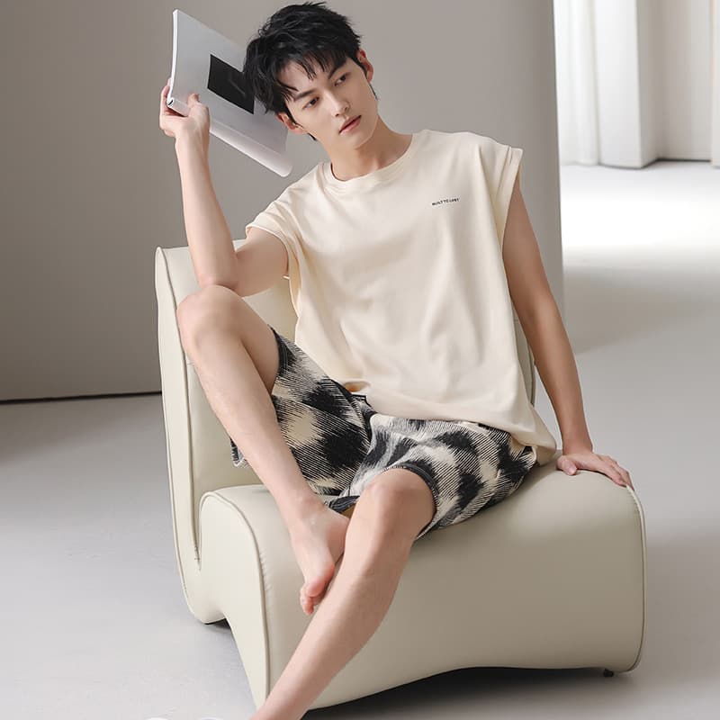 Men's Summer New Cotton Vest and Shorts Set, Thin Casual Loungewear for Home and Outdoor Wear