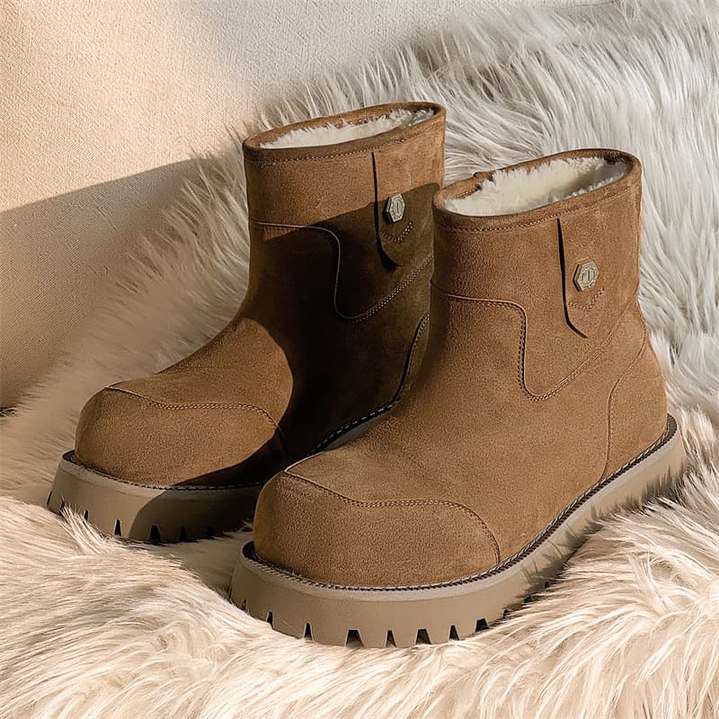 Chelsea Snow Boots Couples Style Winter Mid-Top Fleece-Lined Cotton Shoes Thick Sole Versatile Men's Shoes British Style Martin Boots