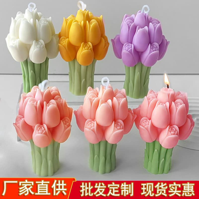 Cross-Border Tulip Bouquet, Candle, Aromatherapy, Instagram-Style Ambiance Birthday Gift, Bridesmaid Gift, Decorative Piece, Hand-Held Flower