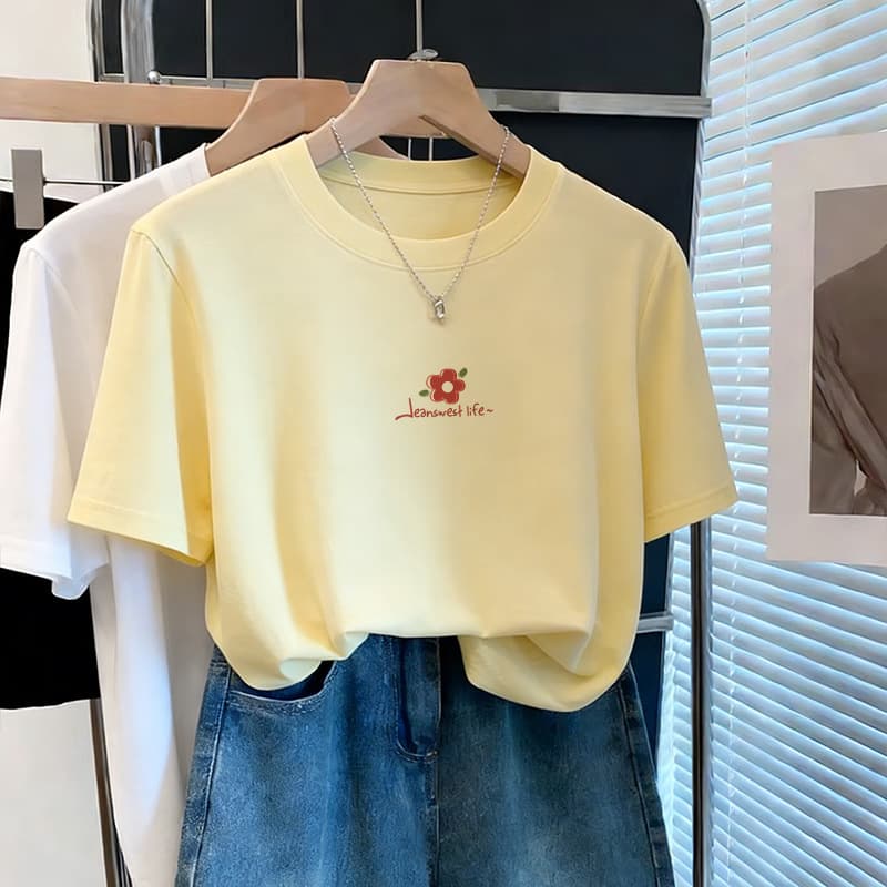 Korean Style New Pure Cotton Short-Sleeved T-Shirt for Women 2026 Summer Cartoon Print Loose Round Neck T-Shirt Top Cross-Border Ins