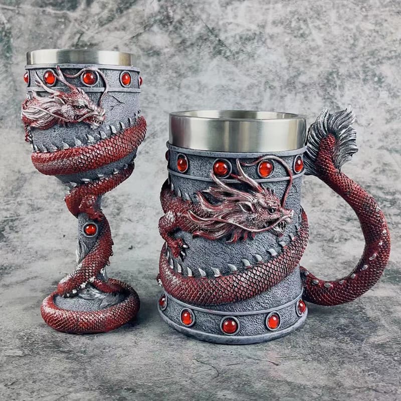 3D three-dimensional carving personalized Chinese dragon real dragon goblet with high appearance stainless steel liner Chinese style retro resin wine
