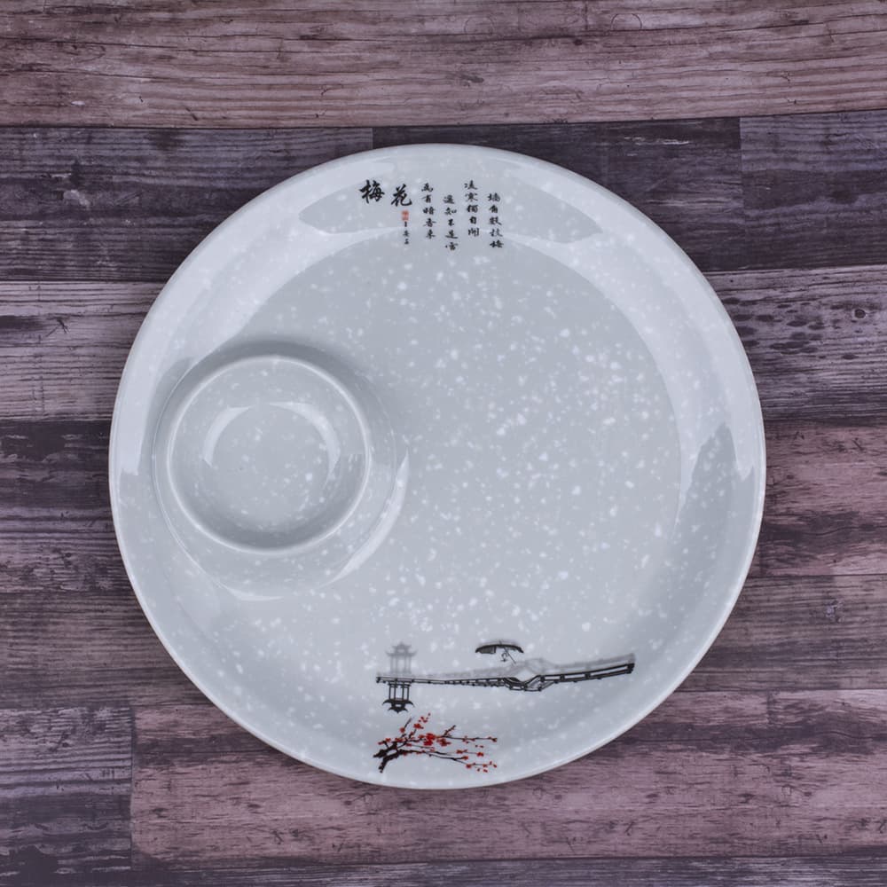 Dumpling Plate A5 Melamine Dinnerware Round Plate Dipping Sauce Plate Divided Plate Vegetable Plate Hotel Restaurant Dim Sum Dip Dessert Plate