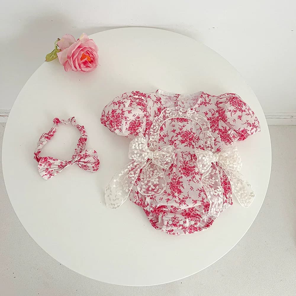 Baby Summer Thin Newborn Bodysuit for Full Moon, 100 Days, and First Birthday, Princess Dress for Baby Girl