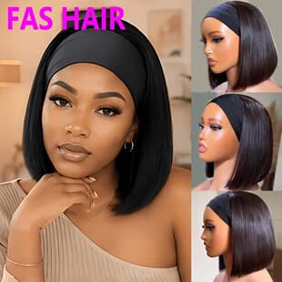 Human Hair No Glue Bone Straight Band BOB Wig with Cap for African Women