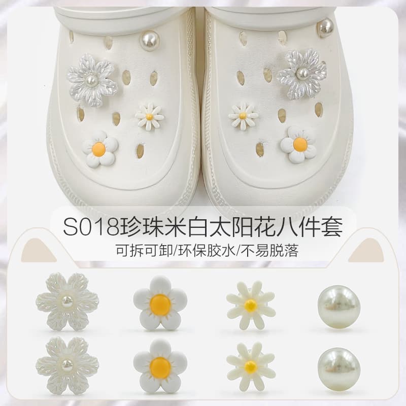 Cross-border New Style Croc Shoe Accessories Set, DIY Decorative Charms with Pearl Sunflower Shoe Charms, Buckle Decorations