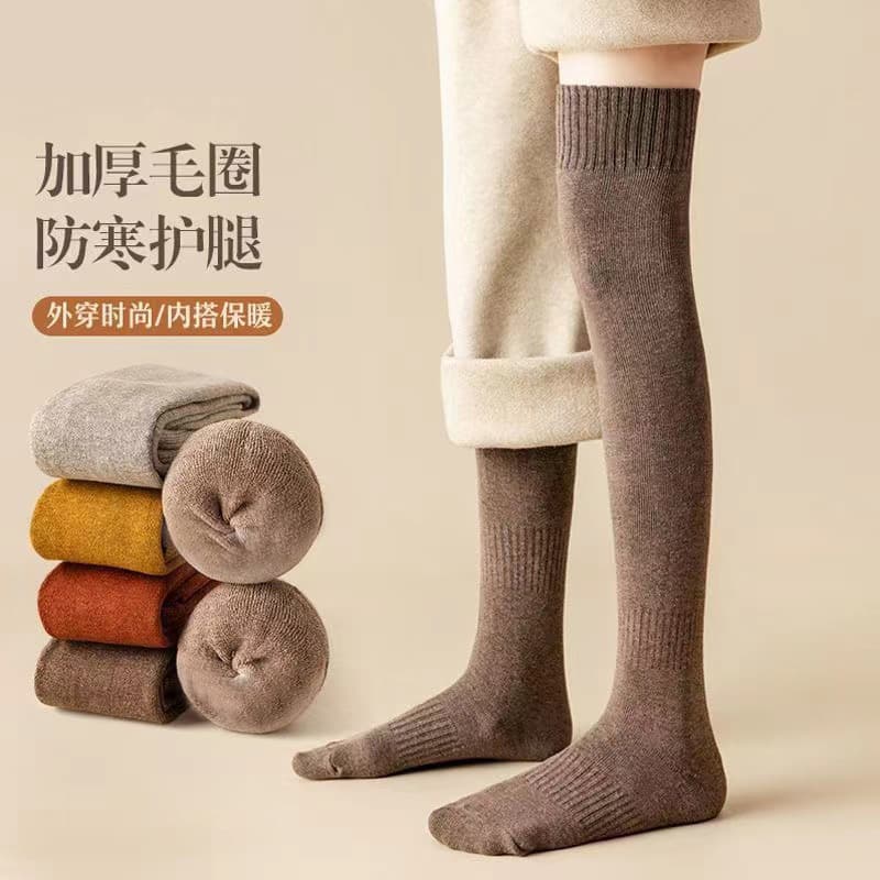 Thick, warm women's knee-high socks, autumn and winter over-the-knee socks, terry cloth socks, women's mid-calf fleece-lined high-calf JK socks, cross-border e-commerce.