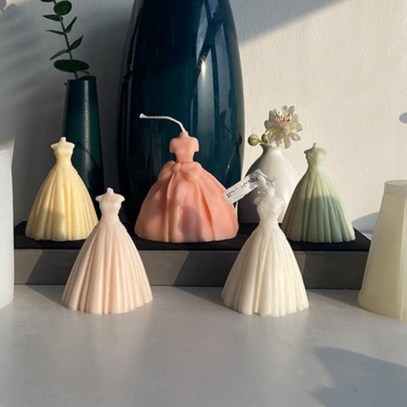 Wedding dress diy scented candle plaster mold princess dress wedding dress fluffy evening dress cake silicone mold