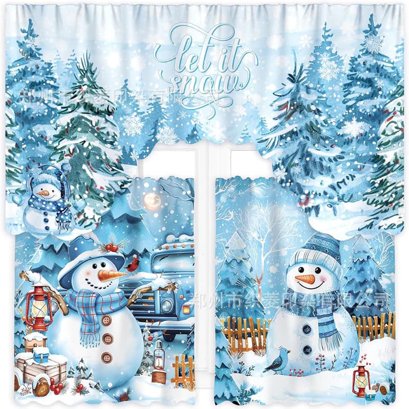 Cross-border TEMU hot selling new Christmas kitchen curtains and curtains set special-shaped printed kitchen decoration dust curtain