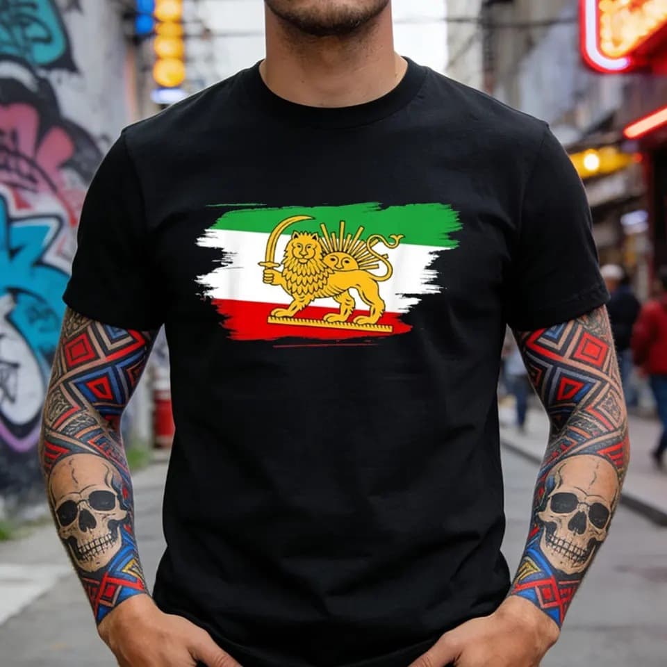 Iran Flag Lion Persian T-Shirt for Women and Men High Quality Unisex T-Shirt Summer Wide