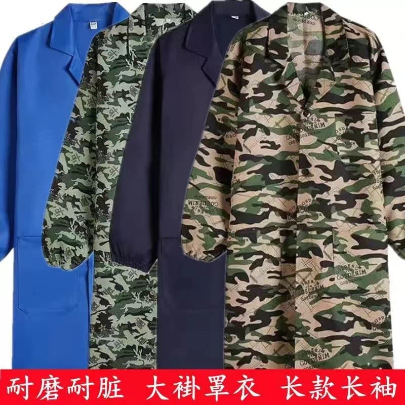 Blue Work Coat, Protective Clothing, Printed Long-Sleeve Dust-Proof Coverall, Camouflage Workwear