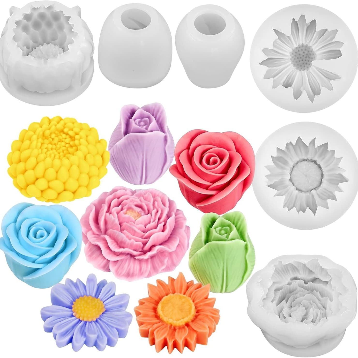Shengmei cross-border set of six-piece flower scented candle silicone mold DIY flowers daisy rose tulip