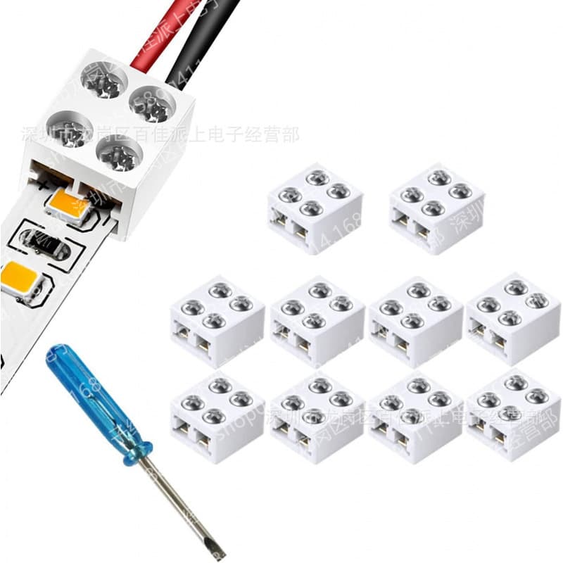 Screw-Type LED Strip Connector 8mm/10mm 2-Pin Solderless Strip Header for Monochrome LED Board Wiring