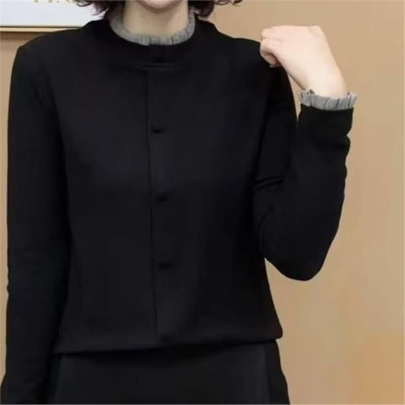 Dropshipping 2024 Winter New Fleece-Lined Long-Sleeve Top with Ruffled Cuff, Women's Stylish Design